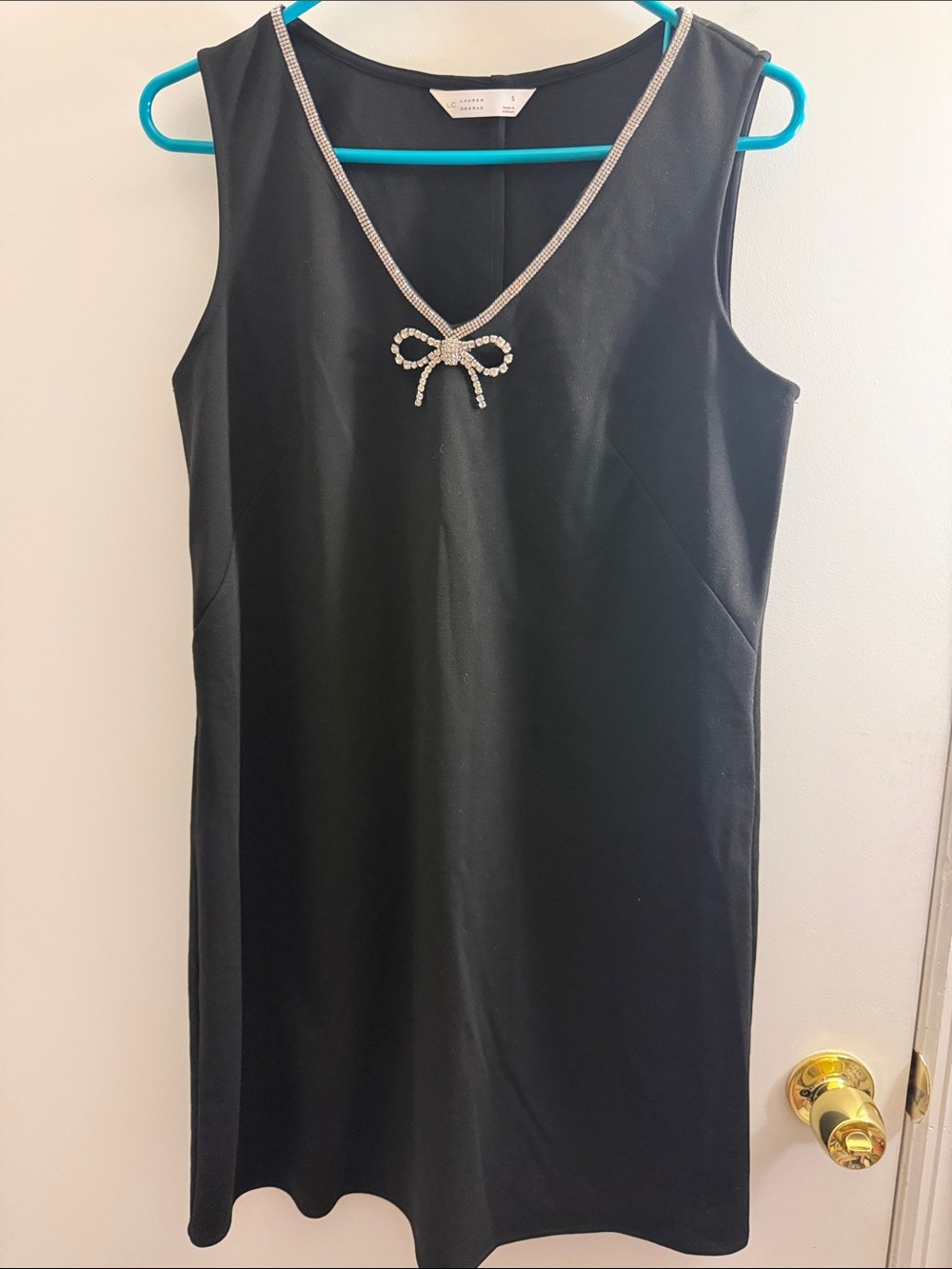 LC Lauren Conrad Black Sleeveless Shift Dress with Rhinestone Bow
